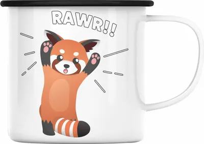 Produktbild von Trendation - Roter Panda Emaille Tasse Rawr Kinder Geschenkidee für Jungs Mädchen Lustige Grafik (Schwarz)