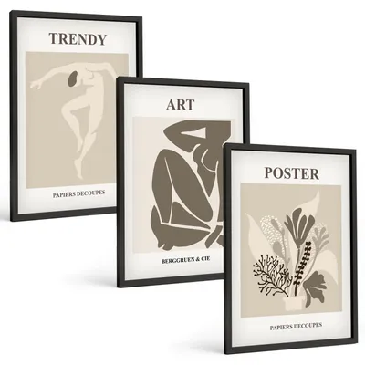 Produktbild von Bilder Set 3-teilig im schwarzen Rahmen – Wandbilder 3 Stück – gerahmte Poster für Wohnzimmer, Schlafzimmer und Flur – 40x60 cm – Matisses Pflanzenfiguren
