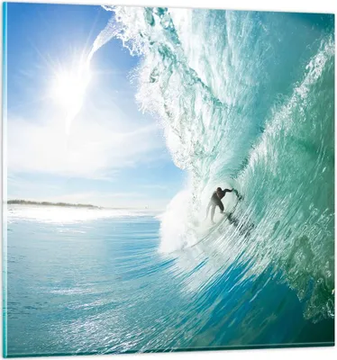 Produktbild von Bilder auf glas - Abenteuer surfer welle ozean - 70x70cm - Glasbilder - Wandbilder - Kunstdruck - zum Aufhängen bereit - Wanddekoration aus Glas - Glas Bilder - Wandbild auf Glas - GAC70x70-2541