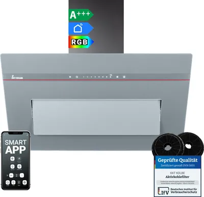 Produktbild von KKT KOLBE Dunstabzugshaube 80 cm Umluft Abluft Kopffrei Wandhaube | Glas Matt Grau | Smart WiFi App WLAN Touch | RGBW LED-Beleuchtung | PLOOM8005G