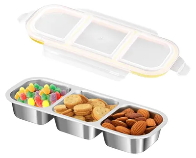 Edelstahl Snackbox 3-Fach, auslaufsicher, 600 ml, silber
