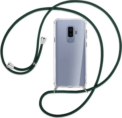 Produktbild von Handykette Backcover-Schutzhülle mit Band (Metall silberfarben) für Samsung Galaxy S9+ / S9 Plus - dunkelgrün