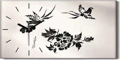 Produktbild von Dekor Leinwand Uhr Wandbilder 60x30 Malerei Asiatische Abstrakte Vögel Blumen - schwarze Hände