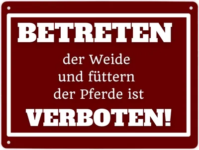 Produktbild von Betreten verboten Metallschild XL in 21x28 cm in rot mit Spruch Pferde füttern