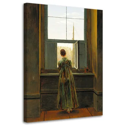 Produktbild von Leinwandbild frau am fenster - c. d. friedrich reproduktion 60x90 cm Feeby braun wandbild bereit zum aufhängen