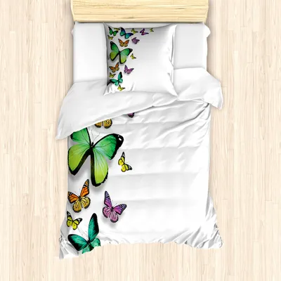 Produktbild von ABAKUHAUS Schmetterling Mantele, Bohem Wilde Schmetterlinge, Milbensicher Allergiker geeignet mit Kissenbezügen, 135 cm x 200 cm - 80 x 80 cm, Mehrfarbig