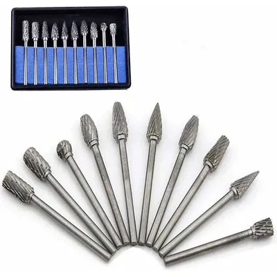Produktbild von 10 Stück Wolframkarbid-Frässtifte mit Schleifkopf für Dremel-Rotationswerkzeuge zum Bohren und Polieren von Metall