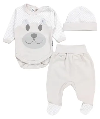 Produktbild von TupTam Baby Kleidung Set Body Strampelhose Mütze Bekleidungsset Jungen Mädchen, Farbe: Bär / Beige, Größe: 62