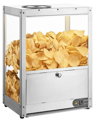 Obrázek produktu pro Profesionální ohřívač nachos, ohřívač o objemu 80 litrů s vyhřívanou základnou a ohřívacím světlem, stroj na nachos s odrážecí deskou, nerezová ocel, vhodný pro nachos, popcorn, bramborové lupínky, arašídy