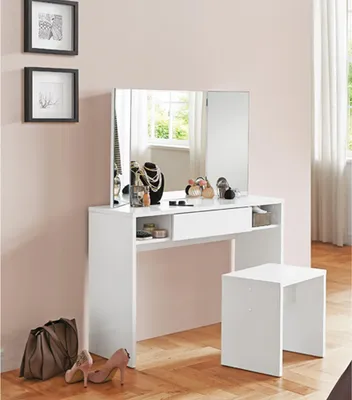 Produktbild von Schminktisch >Sally< in Weiß Edelglanz - 100x137,5x44cm (BxHxT)
