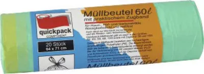 Zdjęcie produktu dla quickpack 42224 quickpack Müllbeutel 60,0 l grün, 20 St.