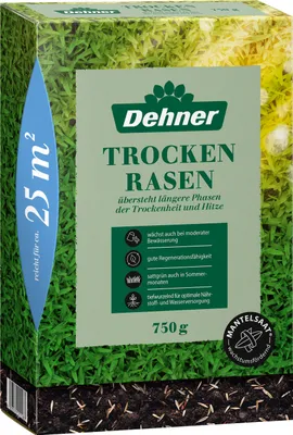 Produktbild von Dehner Saatgut Rasensamen, Trockenrasen, hochwertige Saatgutmischung, strapazierfähig / selbstregenerierend, 750 g, für ca. 25 m²