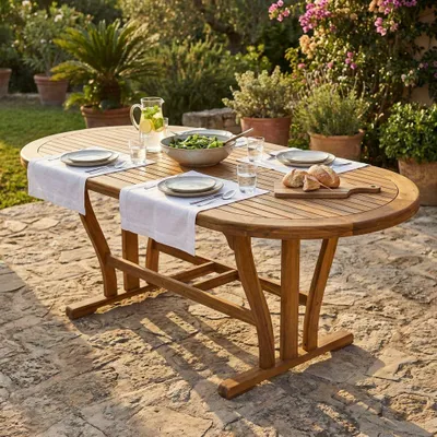 Immagine prodotto di Milani Home - tavolo da giardino ovale allungabile, legno di acacia, 8 posti, marrone, piano 150/200 x 90 cm