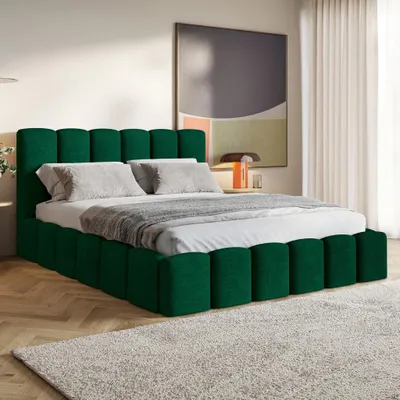 Produktbild von MOTIVENA Nunu Bubble Polsterbett 120x200 mit Bettkasten, Holz Lattenrost, Bubble Bett 120x200 Grün Samt (Kronos 19)