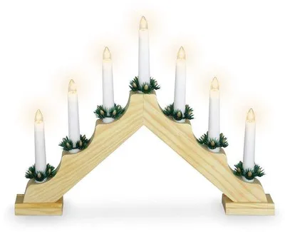Zdjęcie produktu dla Drewniana dekoracja z 7 diodami LED imitującymi świece - funkcja timera - kolor naturalny - przytulne oświetlenie - idealna do dekoracji okien - 39 cm