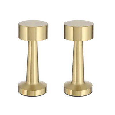 Produktbild von 2x Metall Akku Tischleuchte Gold mit Touchfunktion 3 Weisstöne USB Nachttischlampe Aufladbar Helligkeit regulierbar Schreibtischlampe Dimmbar