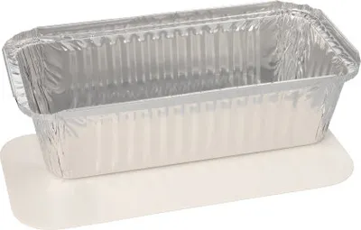 Produktbild von 3000 Aluschalen + Einlegedeckel, PE-beschichtet eckig 1 l 5,4 x 11 x 21,3 cm Togo Take Away silber Menüschalen