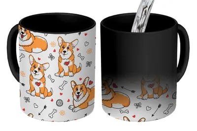 Obrázok produktu pre MuchoWow® Magický pohár Pes - Corgi - Vzory 350 ml Pohár na zmenu farby Darček Nápad na darček - Foto hrnček