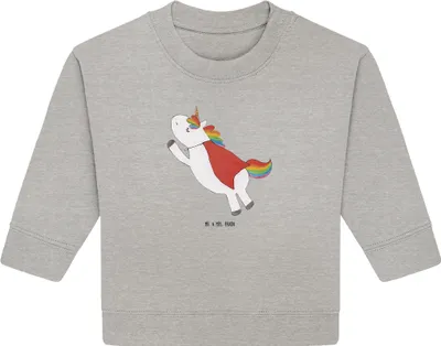 Produktbild von Mr. & Mrs. Panda Organic Baby Pullover Einhorn Geburtstag 6. - 12. Monat - Heather Grey - Geschenk, Held, Einhörner, Freundin, Unicorn, Bullover, Geburtstagsgeschenk