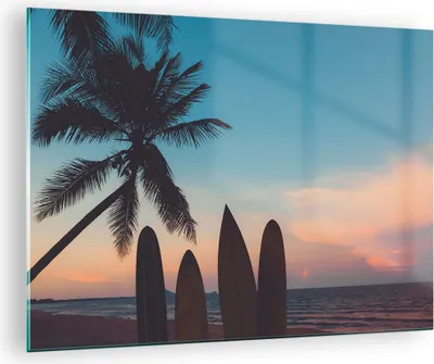 Produktbild von Bilder auf glas - Strand Meer Palme - 70x50cm - Glasbilder - Wandbilder - Kunstdruck - zum Aufhängen bereit - Wanddekoration aus Glas - Glas Bilder - Wandbild auf Glas - Einteilig - GAA70x50-4080