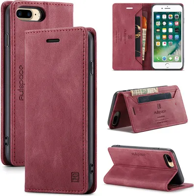 Image de coque pour iPhone 8 Plus, coque rétro en cuir PU, support et étui de protection pour iPhone 7 Plus / 8 Plus rouge