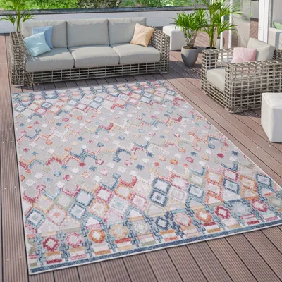 Produktbild von Outdoor Teppich Wetterfest Wohnzimmer Balkon Skandinavisch Ethno Geometrisch 3D Grösse 80x150 cm