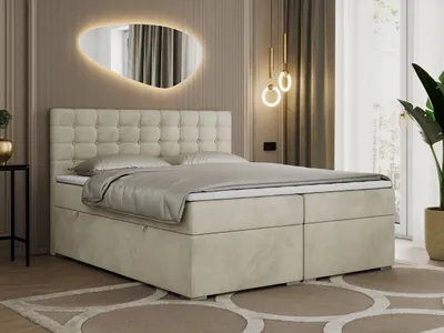 Produktbild von Boxspringbett 180x200 mit Bettkasten, Bett 180x200 mit Matratze und Topper - SUSAN - 180x200 - Beige - Velvet - H4