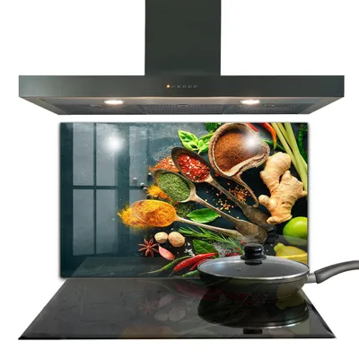 Produktbild von Spritzschutz aus Glas Küchenrückwand - Wandschutz für Herd und Spüle - 100x70 cm - Orientalische Gewürze Küche
