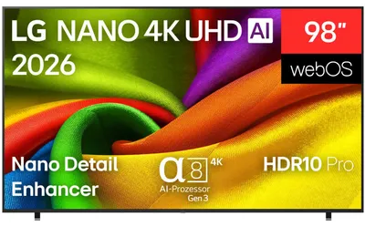 Produktbild von LG NANO 4K UHD AI 98NU900B6LB, 2,49 m (98"), 3840 x 2160 Pixel, LED, Smart-TV, WLAN, Schwarz