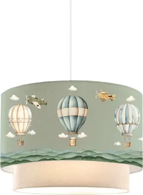 Immagine prodotto di Lampada da soffitto per bambini con motivo a mongolfiera, paralume verde 30x20 cm