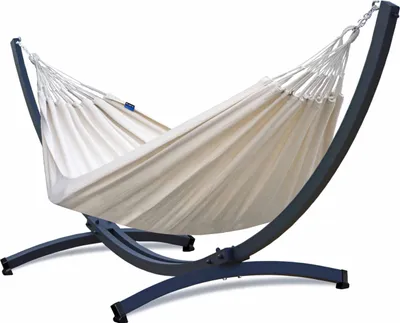Produktbild von Potenza Outdoor Hängematte mit Verzinkter Tytan Gestell für 2 Personen I 100% Baumwolle Doppelhängematte 230x160 cm, 200kg I Hängemattengestell 350kg