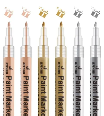 Produktbild von Acrylstifte Metallic 6 Stück, Rosegold Gold Silber, 0,7mm Spitze, Permanent Marker für Steine, Glas, Holz