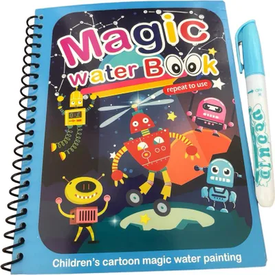 Produktbild von Wassermalbuch im Magic Book-Stil auf Englisch, Linomag®, Roboter im Weltraum, wiederverwendbar, für Mädchen und Jungen ab 3 Jahren