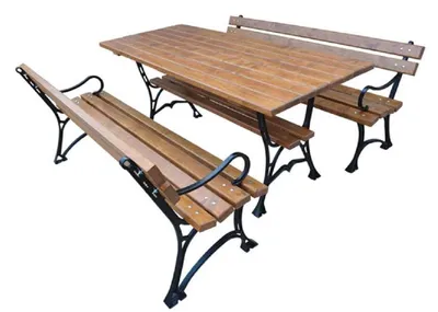 Immagine prodotto di Casa Padrino set di mobili da giardino in stile liberty tavolo e 2 panche con braccioli marrone/nero 150 cm - Mobili da giardino