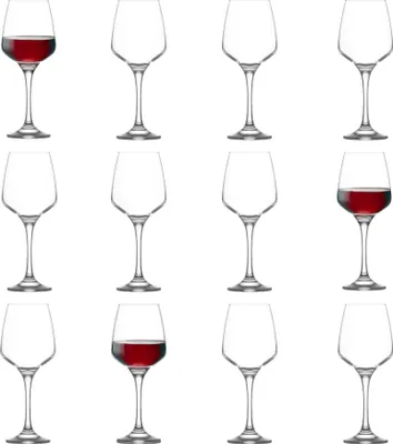 Produktbild von 12x Lal 400ml Rotweingläser - Groß Glas Weiß Rose Langer Stiel Cocktailparty Trinkbecher Geschenkset - by LAV