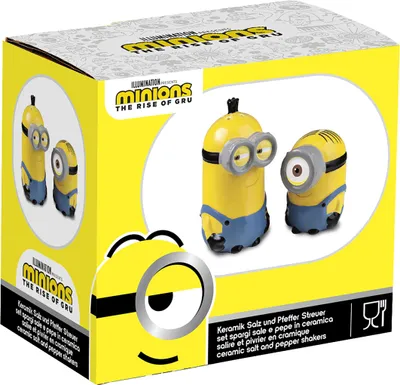 Productafbeelding van Minions zout- en peperstrooiers van keramiek, set verpakt in een cadeauverpakking, afmetingen 7,5x12,5x11 cm
