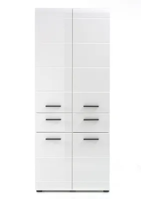 Image de SkinGloss Salle de bain Standtype Espace de rangement 4 portes, 2 tiroirs, blanc, blanc brillant.
