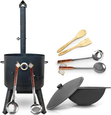 Productafbeelding van Vuuroven Gietijzeren Pan - Buitenkeuken Kazan - Gezellig Buiten Koken - Dikke Wand Constructie - 22 Liter Capaciteit - Zwart