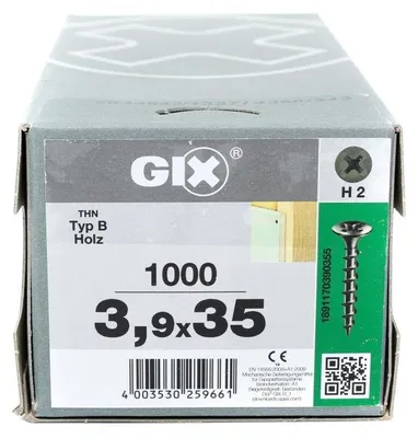 Productafbeelding van Gipsplaat schroef GIX-B voor hout, 3,9 mm, lengte 35 mm, 1000 stuks - Professionele verpakking