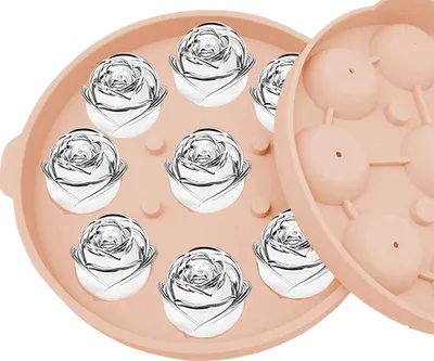 Produktbild von Siliconen Eiswürfelform in Rosenform - 9 Eiswürfelbehälter mit Deckel (rosa)