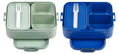 Produktbild von Mepal Bento Brotdose Midi Take A Break Mixed - mit Bento Box - Für 2 Sandwiches oder 4 Brotscheiben - Lunchbox für kleine Snacks & Reste - Erwachsene Essenbox mit Fächern - Nordic Sage & Vivid Blue