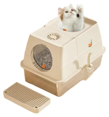 Produktbild von Hapihom Katzenklo Edelstahl Mit Deckel,60×40×39cm Metallkatzentoilette Geschloss