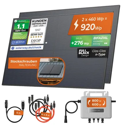 Produktbild von Solarway® 920Wp / 800W Balkonkraftwerk komplett Steckdose - neuester EcoFlow Stream 800 Watt Wechselrichter