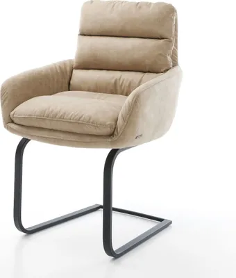 Produktbild von DELIFE Freischwinger Abelia-Flex mit Armlehnen Mikrofaser Beige Vintage Freischwinger flach Schwarz