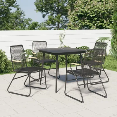 Produktbild von The Living Store 5-tlg. Garten-Essgruppe Schwarz PVC Rattan