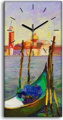 Produktbild von Wandbild Leinwand Bilder mit Uhr Geräuschlos Kunstdruck 30x60 Boote Stadt wasser - schwarze Hände