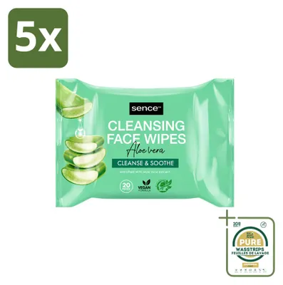 Produktbild von 5 x Sence Aloe Vera Gesichtsreinigungstücher - 20 Stück - Vorratspackung - 5 Stücke