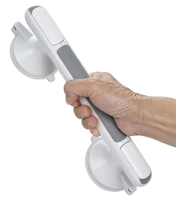 Imagen del producto de Barra de apoyo para ducha con ventosa, 33 cm, blanca, sin necesidad de taladrar, ideal para personas mayores y niños
