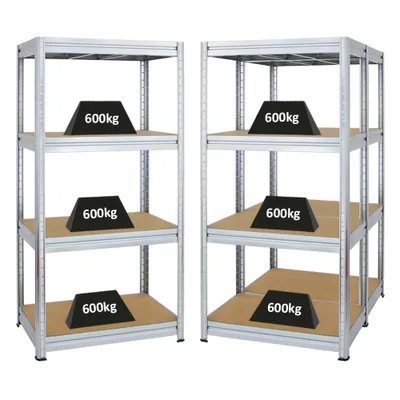 Produktbild von Mega Deal | 3x Schwerlastregal DINO | HxBxT 180x90x60cm | 4 MDF-Platten-Ebenen 6,5 mm | Fachlast 600kg | Verzinkt