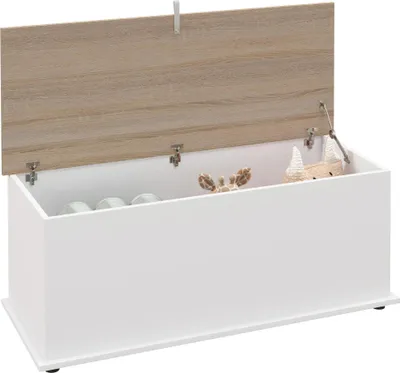 Produktbild von Aufbewahrungstruhe - Holzkiste mit Deckel - Max. Belastung 120 kg - 100×40×40 cm - Für Schlafzimmer/Wohnzimmer - Natur/Weiß